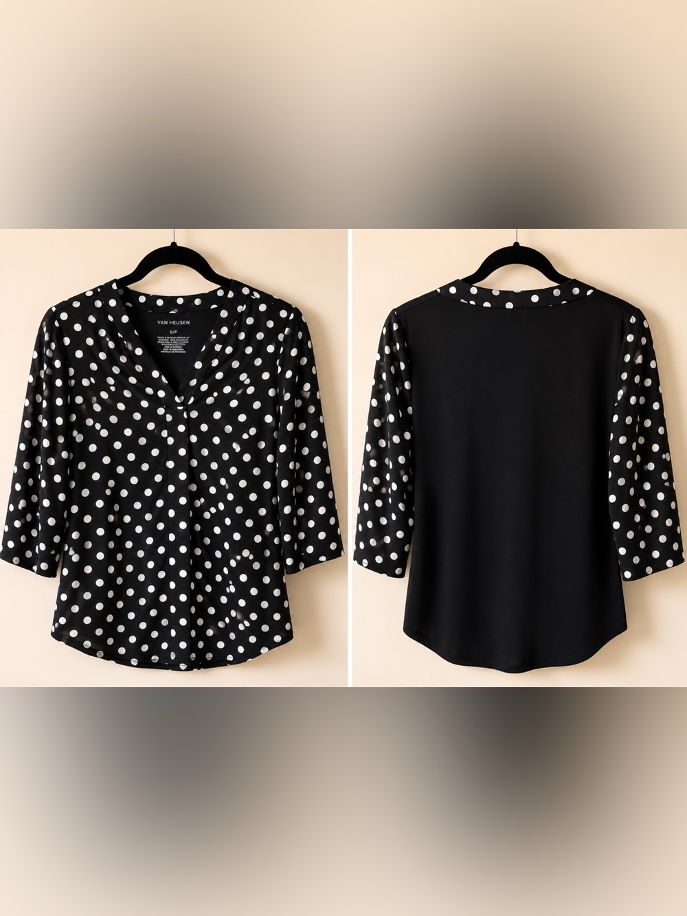 Navy Blue & White Polka Dot Blouse | Women’s Button Front Top | Classic Chic
